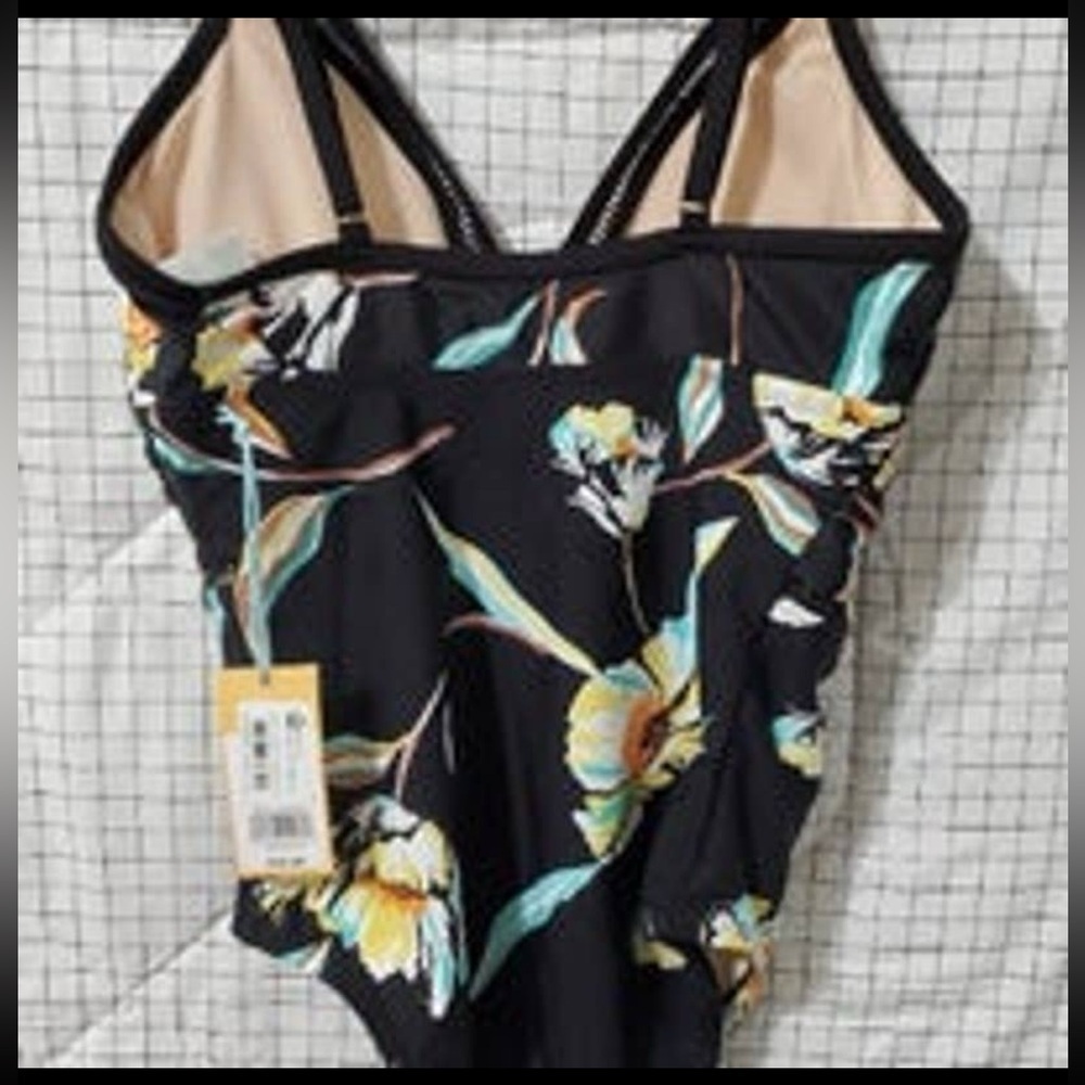 NWT Kona Sol™ Women's Ladder Trim Medium Coverage Black Floral Print - Small - Picture 4 of 7